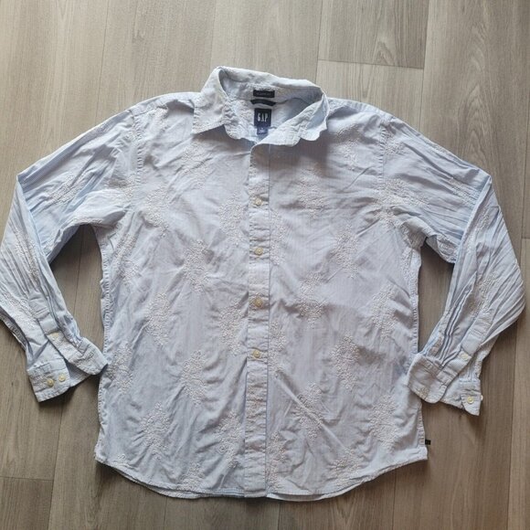 Gap Classic Fit Blue Striped Embroidered Long Sleeve Shirt L - Picture 3 of 6